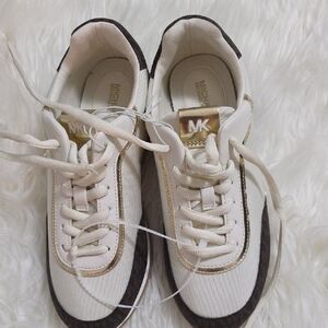 Michael Kors Cream and Brown Lace-Up Sneakers